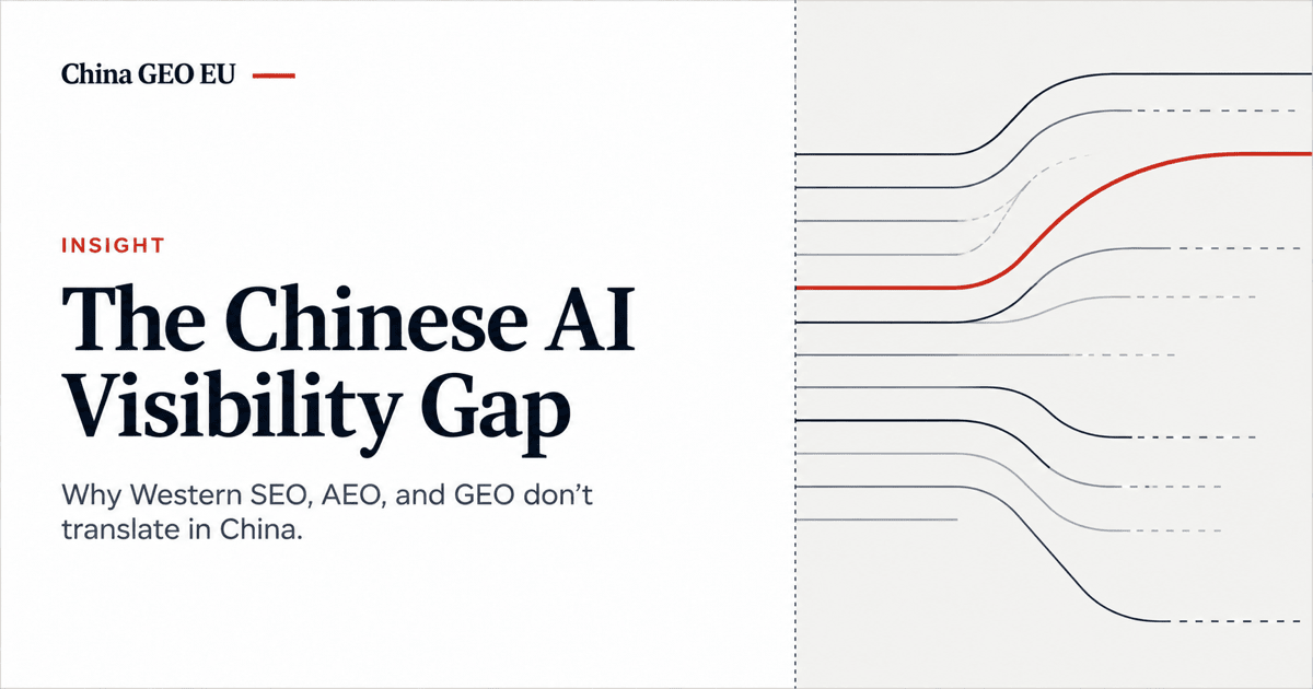 A set of diverging flow lines that mostly flatten out, except one highlighted in red that keeps rising and holds steady — representing a company that stays visible in Chinese AI answers while others plateau or fade from view.